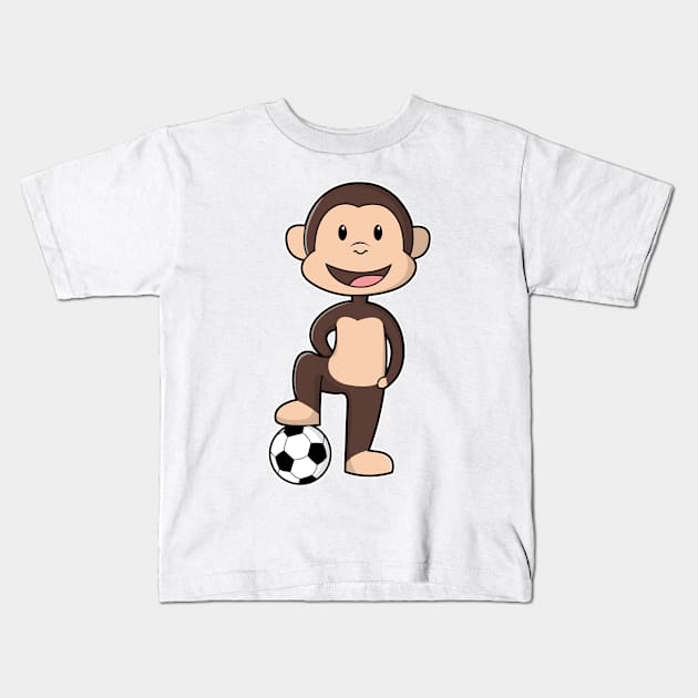 Monkey as Soccer player with Soccer ball Kids T-Shirt by Markus Schnabel